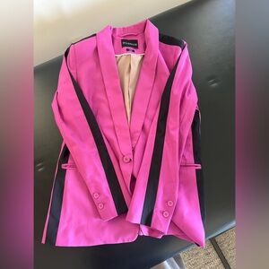 Wildfang Hot Pink Suit with Black Contrast Trim